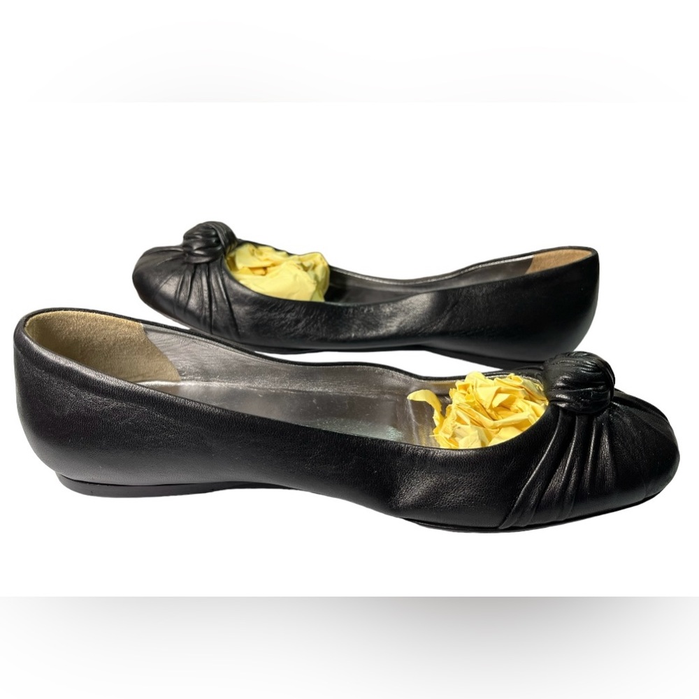 Prada Bow Knot Ballet Flats Black Soft Leather Womens Shoe EU 36/ US 6